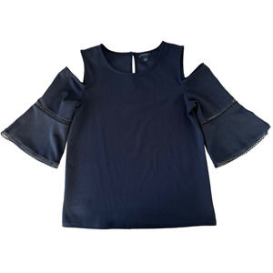 Ann Taylor Women's Cold Shoulder Blouse Top Bell Sleeve Size XS Black